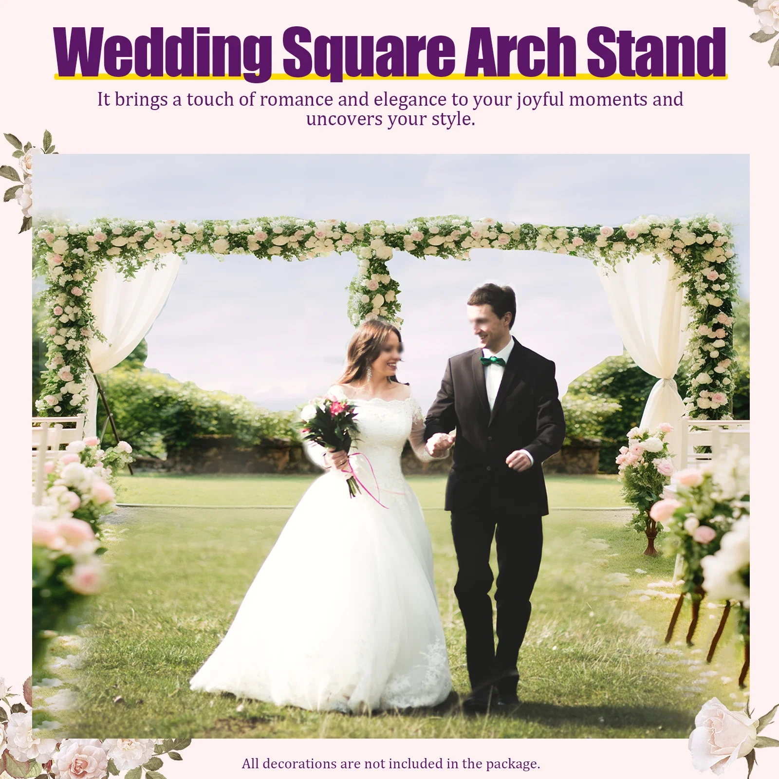 Wedding Arch Stand 3x6 Meters Background Frame Silver 20mm Square Tube 1m Section W/ Telescopic Connector for Wedding Decoration
Wedding Arch Stand 3x6 Meters Background Frame Silver 20mm Square Tube 1m Section W/ Telescopic Connector for Wedding Decoration
