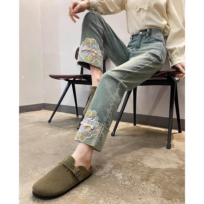 New Chinese Style Embroidered Floral Straight Leg Jeans Women's Thin High Waist Slim Fit Small Size Smoke Tube Summer Jeans
New Chinese Style Embroidered Floral Straight Leg Jeans Women's Thin High Waist Slim Fit Small Size Smoke Tube Summer Jeans