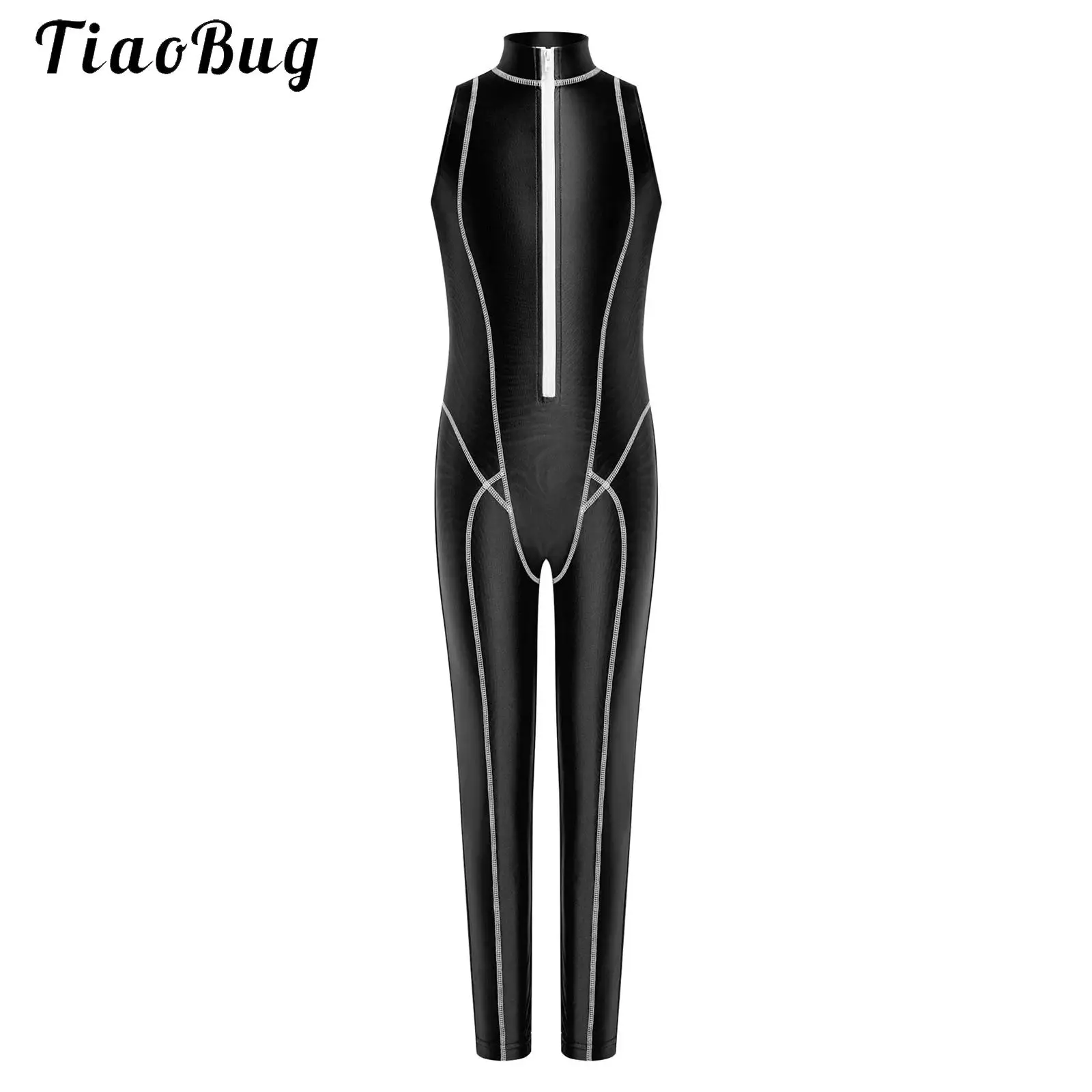 Kids Girls Sleeveless Glossy Unitard Stand Collar Contrasting Trim Zipper Jumpsuit Ankle Length Gymnastics Bodysuit
Kids Girls Sleeveless Glossy Unitard Stand Collar Contrasting Trim Zipper Jumpsuit Ankle Length Gymnastics Bodysuit