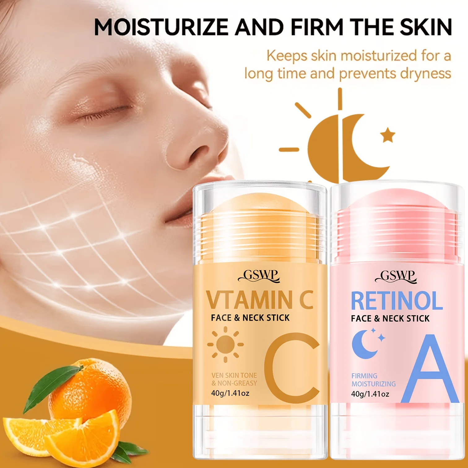 GSWP Vitamin C and Retinol Face and Neck Stick, Lifting and Firming, Day C and Night A Combination. 40g + 40g
GSWP Vitamin C and Retinol Face and Neck Stick, Lifting and Firming, Day C and Night A Combination. 40g + 40g