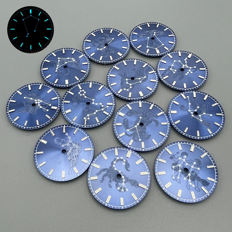 28.5mm Dial with Blue Luminous 12 zodiac Motifs Compatible with SKX007 NH35 NH36 NH38 7S26 Movements Dial Replacement Part
28.5mm Dial with Blue Luminous 12 zodiac Motifs Compatible with SKX007 NH35 NH36 NH38 7S26 Movements Dial Replacement Part