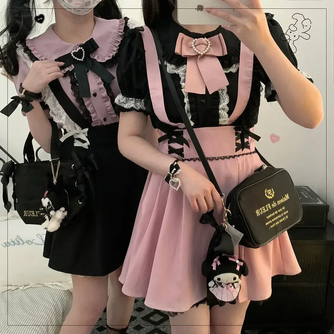 Japanese Sweet Black Lolita Shirts Woman Summer Cute Short Puff Sleeve Tops Kawaii Ruffles Lace Bow Blouses Chiffon Blusa Mujer
Japanese Sweet Black Lolita Shirts Woman Summer Cute Short Puff Sleeve Tops Kawaii Ruffles Lace Bow Blouses Chiffon Blusa Mujer