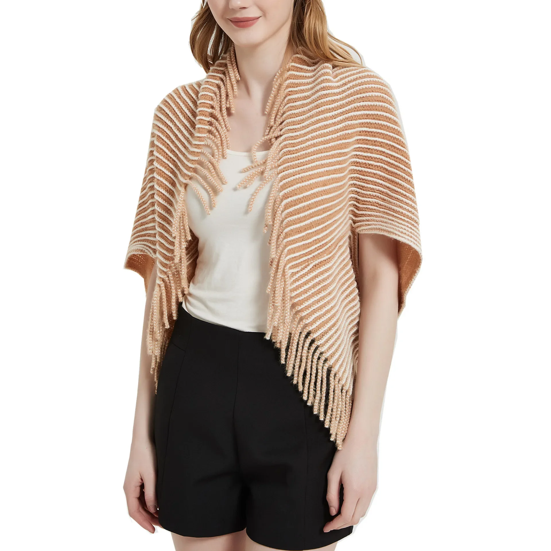 New Spring Autumn Striped Knitted Cardigan Tassel Shawl Women Fashion Street Poncho Lady Capes Khaki Cloaks
New Spring Autumn Striped Knitted Cardigan Tassel Shawl Women Fashion Street Poncho Lady Capes Khaki Cloaks