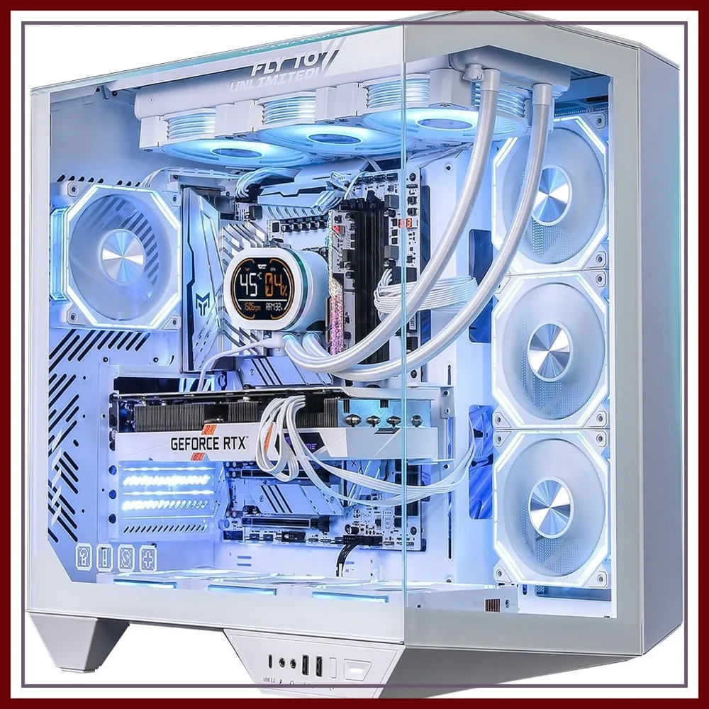 Full-Tower ATX PC Case, Back Plug-in Motherboard, Vertical GPU, Dual-Chamber, Panoramic Glass, 2x360mm Radiators, RTX 40 Compatible, White
Full-Tower ATX PC Case, Back Plug-in Motherboard, Vertical GPU, Dual-Chamber, Panoramic Glass, 2x360mm Radiators, RTX 40 Compatible, White