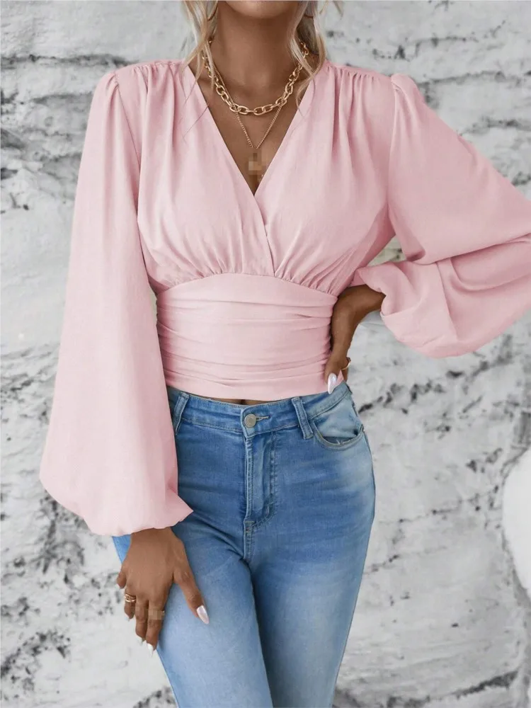 Solid Color Elegant Lantern Sleeves Crop Top Spring Autumn New Fashion V-neck Solid Color Ruffled Women's Long Sleeved Shirts
Solid Color Elegant Lantern Sleeves Crop Top Spring Autumn New Fashion V-neck Solid Color Ruffled Women's Long Sleeved Shirts