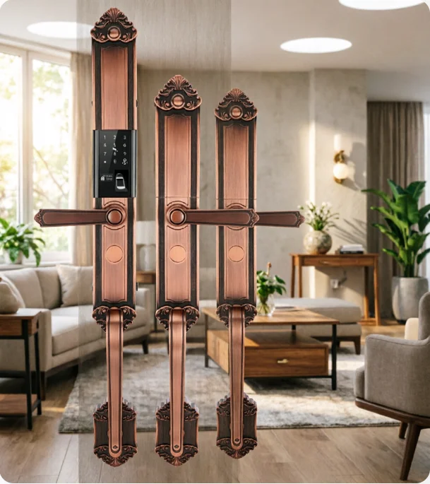 Luxury Red Bronze Smart Door Lock With Password Fingerprint Card Mechanical Key App Remote Unlocking Secure Modern Home
Luxury Red Bronze Smart Door Lock With Password Fingerprint Card Mechanical Key App Remote Unlocking Secure Modern Home