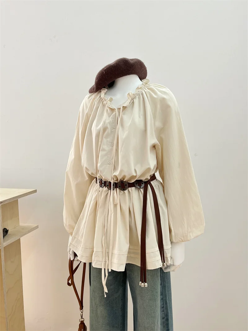 Elegant Long Sleeve Shirt Women's Early Autumn Design Sense Belted Waist Beautiful Top Wood Grain Peach Color French Style
Elegant Long Sleeve Shirt Women's Early Autumn Design Sense Belted Waist Beautiful Top Wood Grain Peach Color French Style