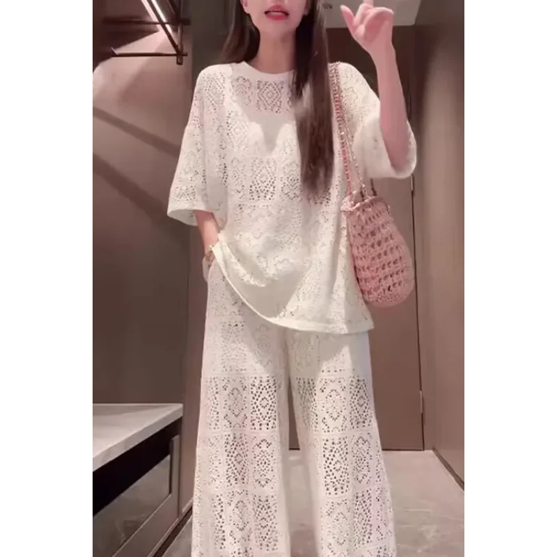 Women's French Lazy Hollow Out Two Piece Set Loose Short Sleeve Top and Wide Leg Pants Summer Casual Outfit
Women's French Lazy Hollow Out Two Piece Set Loose Short Sleeve Top and Wide Leg Pants Summer Casual Outfit