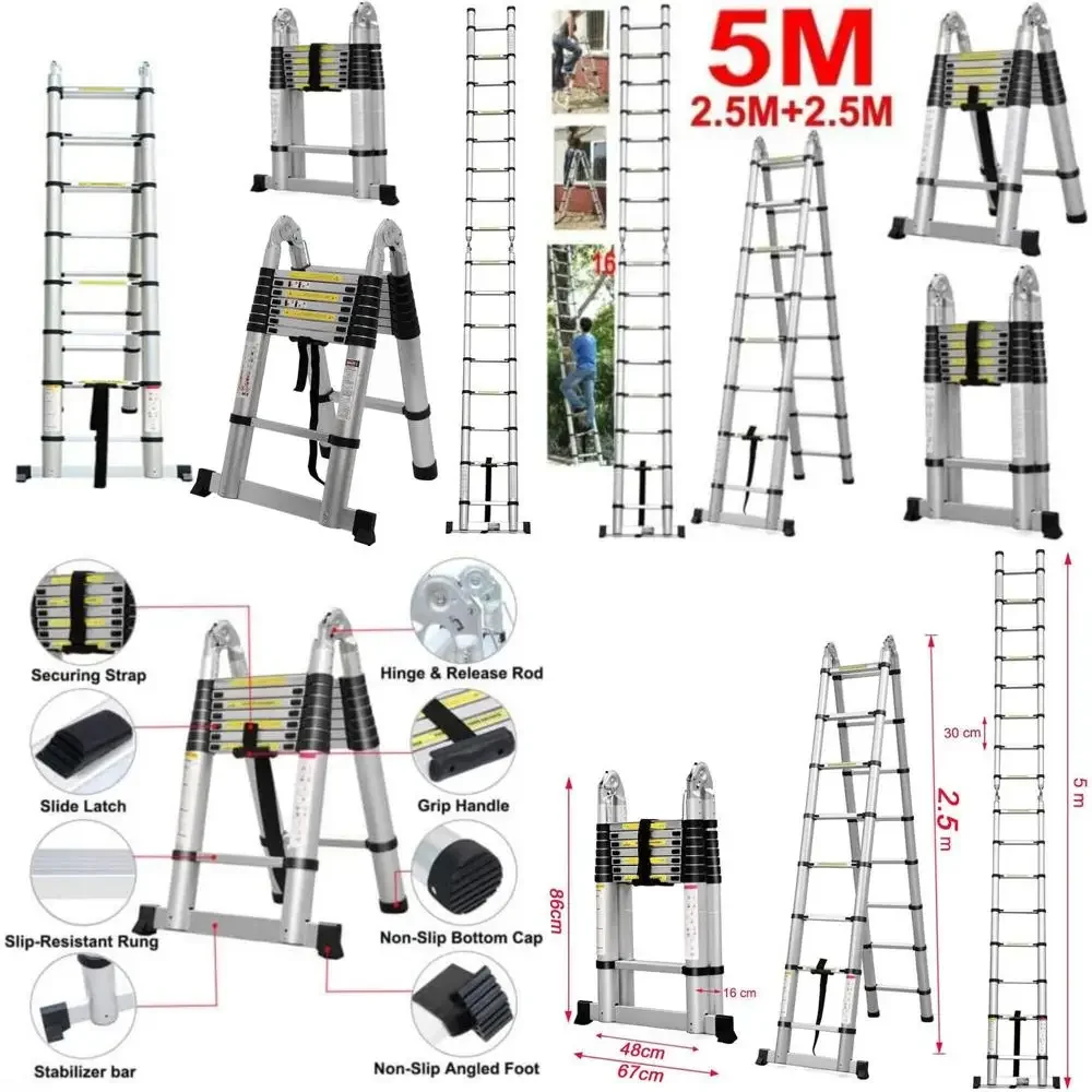 Aluminum A-Frame Telescoping Ladder with Stabilizer, 16.5 Feet, Rubber Feet, 330lb Load Capacity, Durable Extension Ladder for O
Aluminum A-Frame Telescoping Ladder with Stabilizer, 16.5 Feet, Rubber Feet, 330lb Load Capacity, Durable Extension Ladder for O