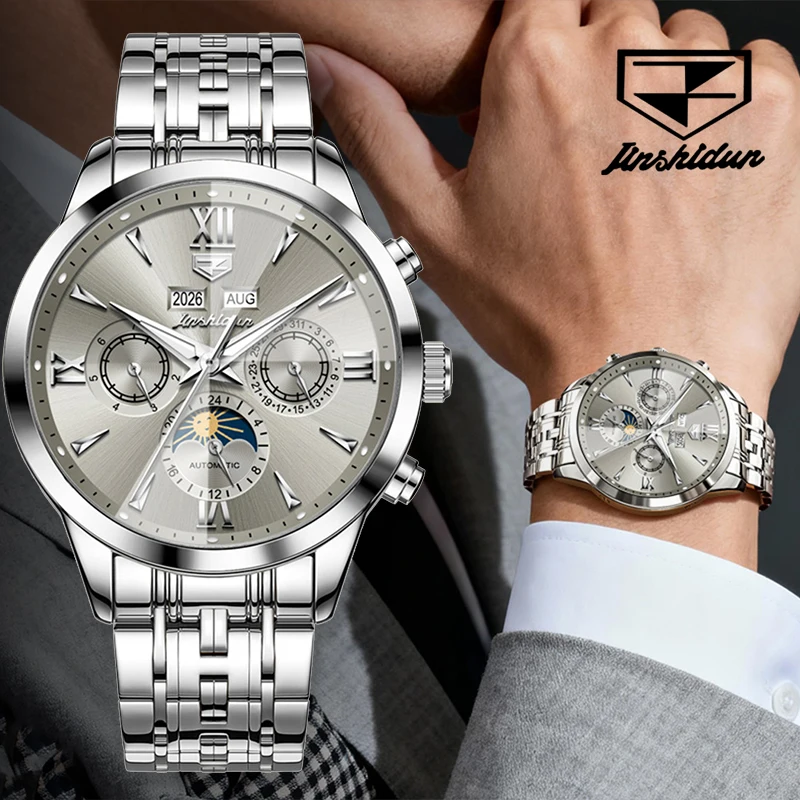JSDUN Premium Automatic Watches For man Mechanical Business Moonphase Highend Steel Strap Mens Wristwatch Casual Original Dress
JSDUN Premium Automatic Watches For man Mechanical Business Moonphase Highend Steel Strap Mens Wristwatch Casual Original Dress