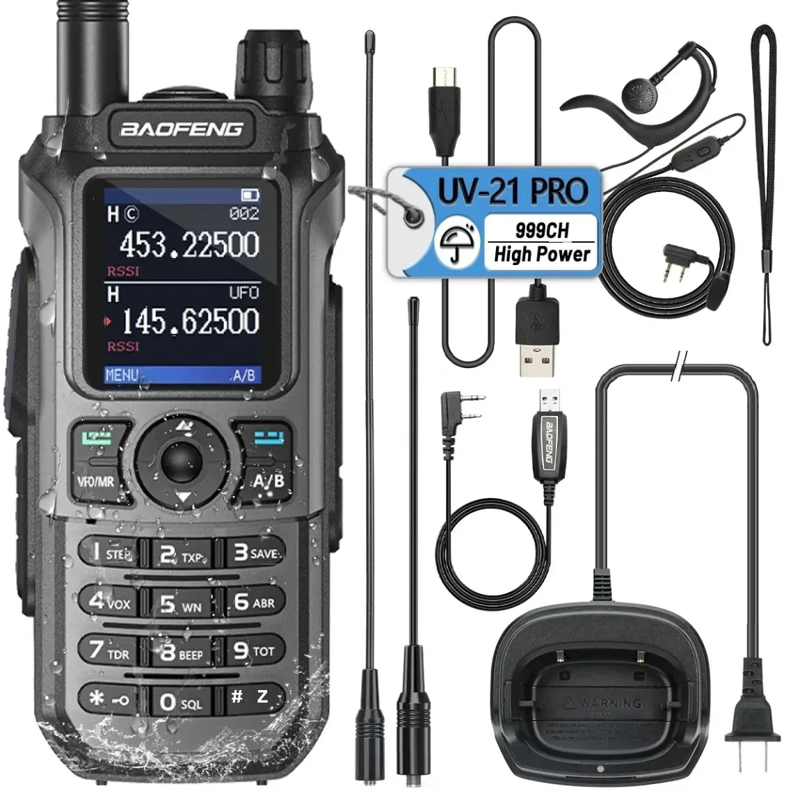 Baofeng UV-21 Pro Wireless Copy Frequency 999CH Tri-Band Waterproof Walkie Talkie TYPE C 16 KM Long Range UV-5R 17 Harm Radio
Baofeng UV-21 Pro Wireless Copy Frequency 999CH Tri-Band Waterproof Walkie Talkie TYPE C 16 KM Long Range UV-5R 17 Harm Radio