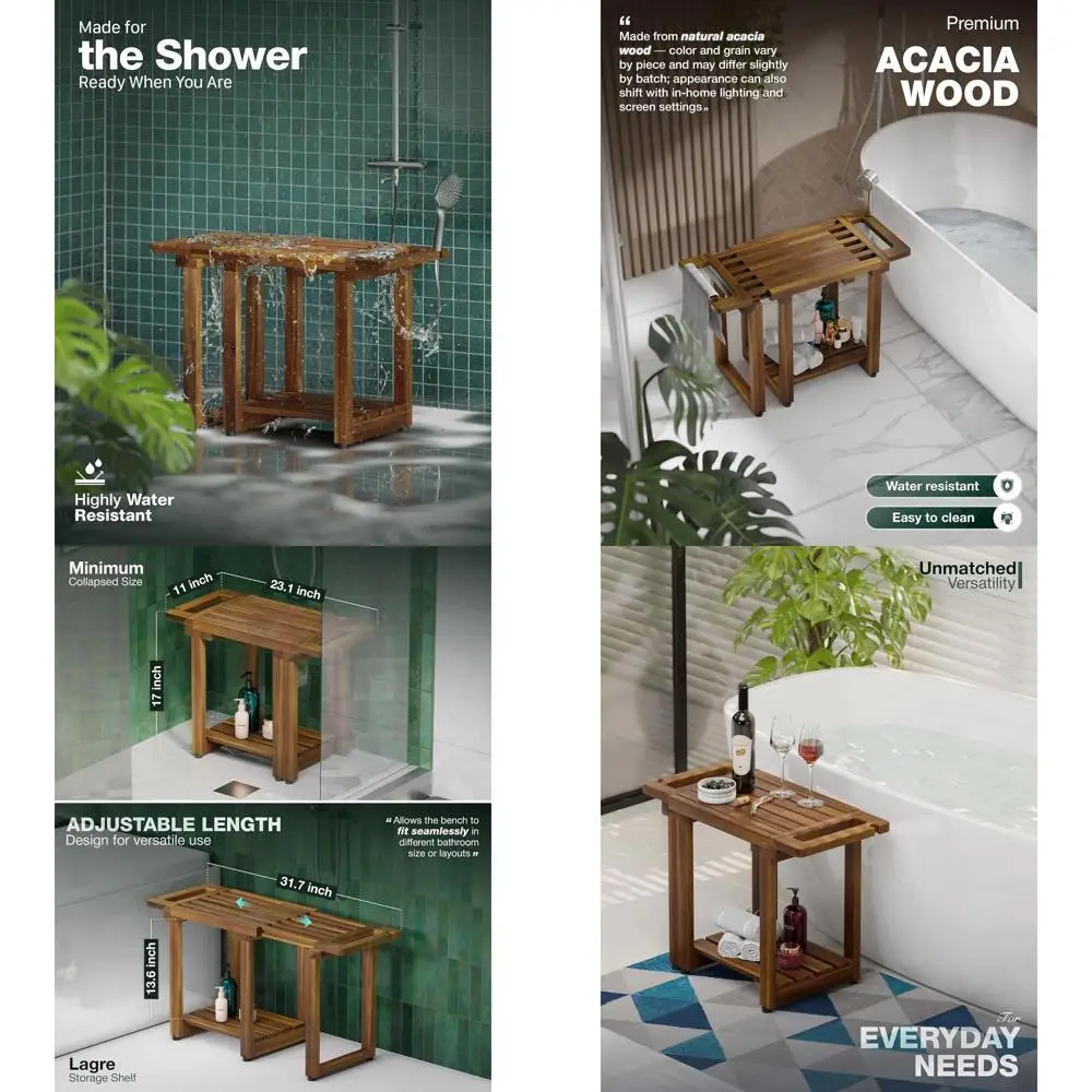 Wooden Shower Bench with Storage, Handle, and Shower Holder - 31.7 Waterproof Bathroom Seat for Comfort and Spa Use
Wooden Shower Bench with Storage, Handle, and Shower Holder - 31.7 Waterproof Bathroom Seat for Comfort and Spa Use