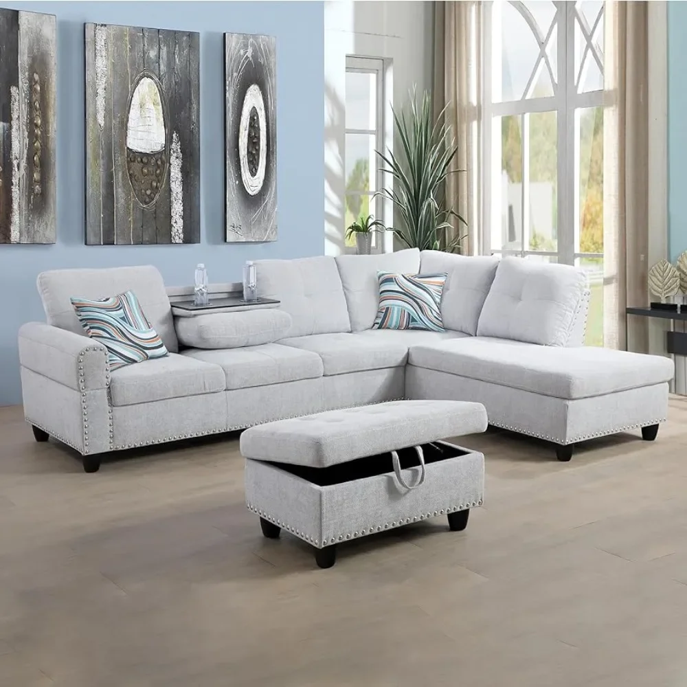 Sofa 3-piece Modular Set, with 2 Cup Holders, L-Shaped Lounge and Storage Footstool, Small Space Apartment Sofas
Sofa 3-piece Modular Set, with 2 Cup Holders, L-Shaped Lounge and Storage Footstool, Small Space Apartment Sofas