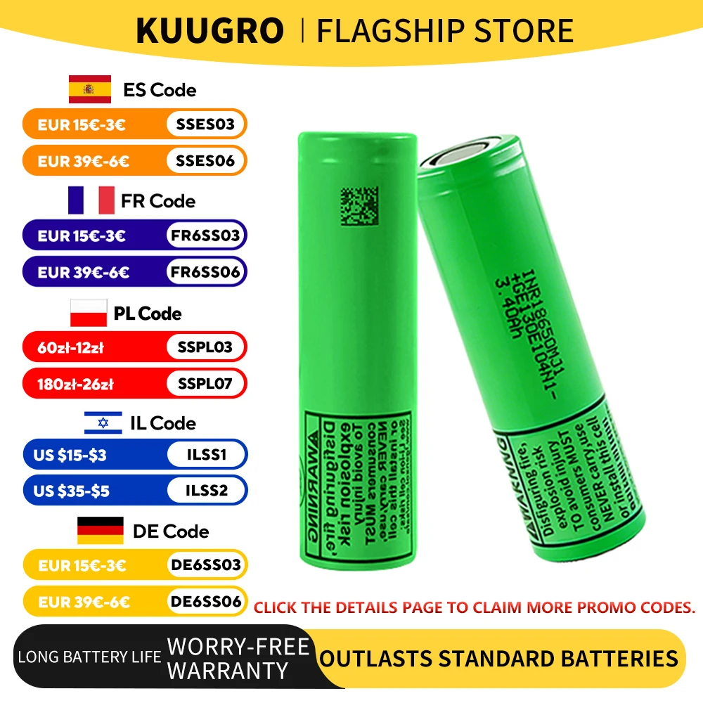 Kuugro 18650 Lithium Battery 3500mAh 3.7V Discharge 12A Original INR18650 MJ1 18650 Rechargeable Battery for Power Tools Pack
Kuugro 18650 Lithium Battery 3500mAh 3.7V Discharge 12A Original INR18650 MJ1 18650 Rechargeable Battery for Power Tools Pack