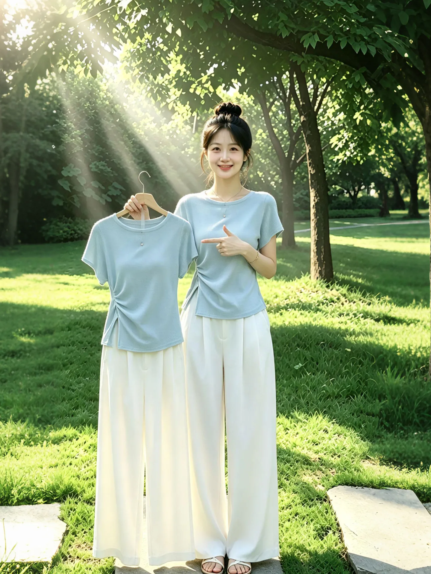 Chic Casual Chic Blue T-Shirt And High Waist Wide Leg Pants Two Piece Set Breathable Lightweight Summer Fashion Set for Women
Chic Casual Chic Blue T-Shirt And High Waist Wide Leg Pants Two Piece Set Breathable Lightweight Summer Fashion Set for Women