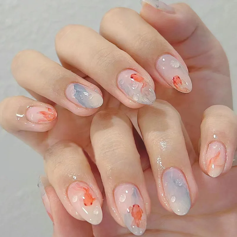 24pcs Artistic Design 3D Goldfish Press-On Nails – Medium Almond Shape With Bubble Ombré Effect Fake Nails Set
24pcs Artistic Design 3D Goldfish Press-On Nails – Medium Almond Shape With Bubble Ombré Effect Fake Nails Set