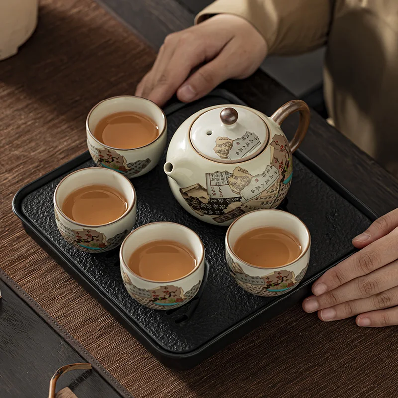 Home Use Four-Cup Cover Bowl Yu Kiln Gongfu Tea Set Personal Dry Pounding Tea Table Simple Dormi Hotel Small Kit
Home Use Four-Cup Cover Bowl Yu Kiln Gongfu Tea Set Personal Dry Pounding Tea Table Simple Dormi Hotel Small Kit