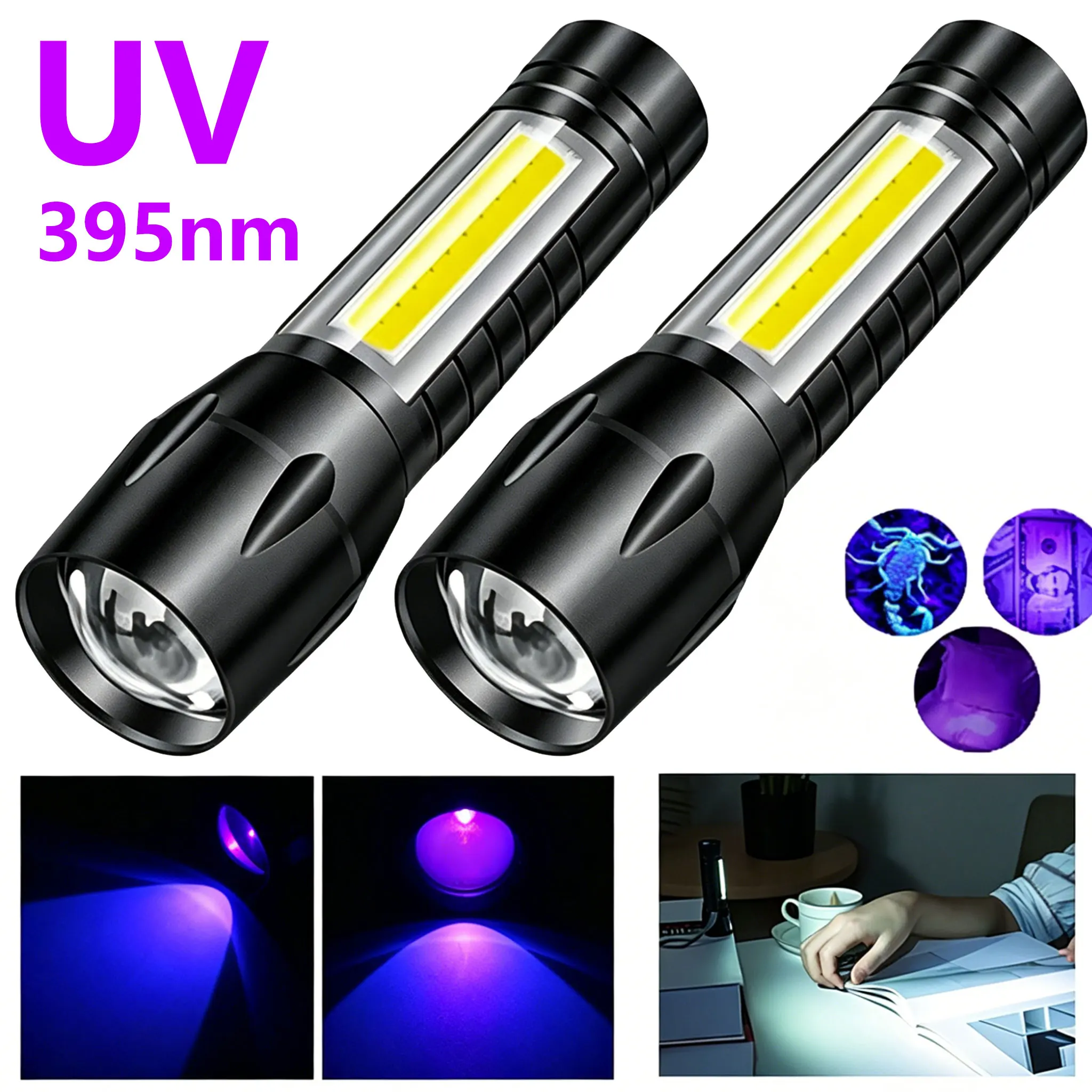 Portable USB Rechargeable Mini UV Flashlight Zoomable Ultraviolet Torch 365nm Pet Detector Violet Waterproof Outdoor Flashlights
Portable USB Rechargeable Mini UV Flashlight Zoomable Ultraviolet Torch 365nm Pet Detector Violet Waterproof Outdoor Flashlights
