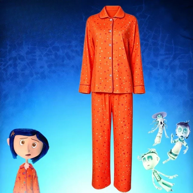 Coraline Cosplay Costume Orange Polka Dot Pajamas with Blue Wig for Halloween Carnival Party Role Play Outfit for Adults
Coraline Cosplay Costume Orange Polka Dot Pajamas with Blue Wig for Halloween Carnival Party Role Play Outfit for Adults