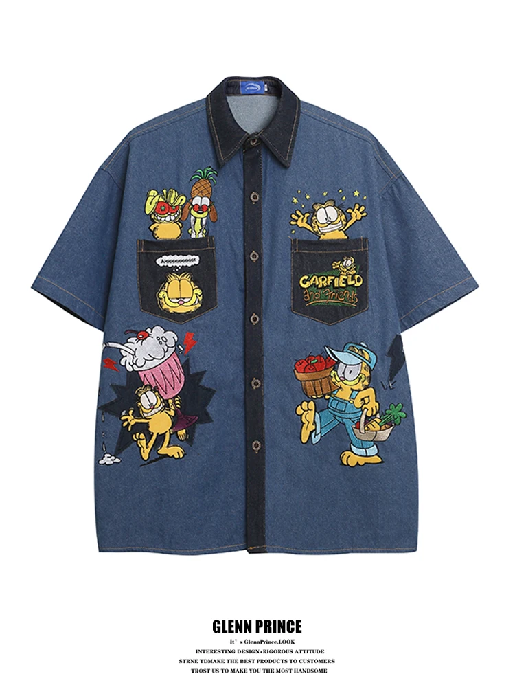 GPstudio American Retro Fun Coffee Embroidery Color Block Men's Summer New Half Sleeve Denim Shirt Cotton Youth Casual Top
GPstudio American Retro Fun Coffee Embroidery Color Block Men's Summer New Half Sleeve Denim Shirt Cotton Youth Casual Top