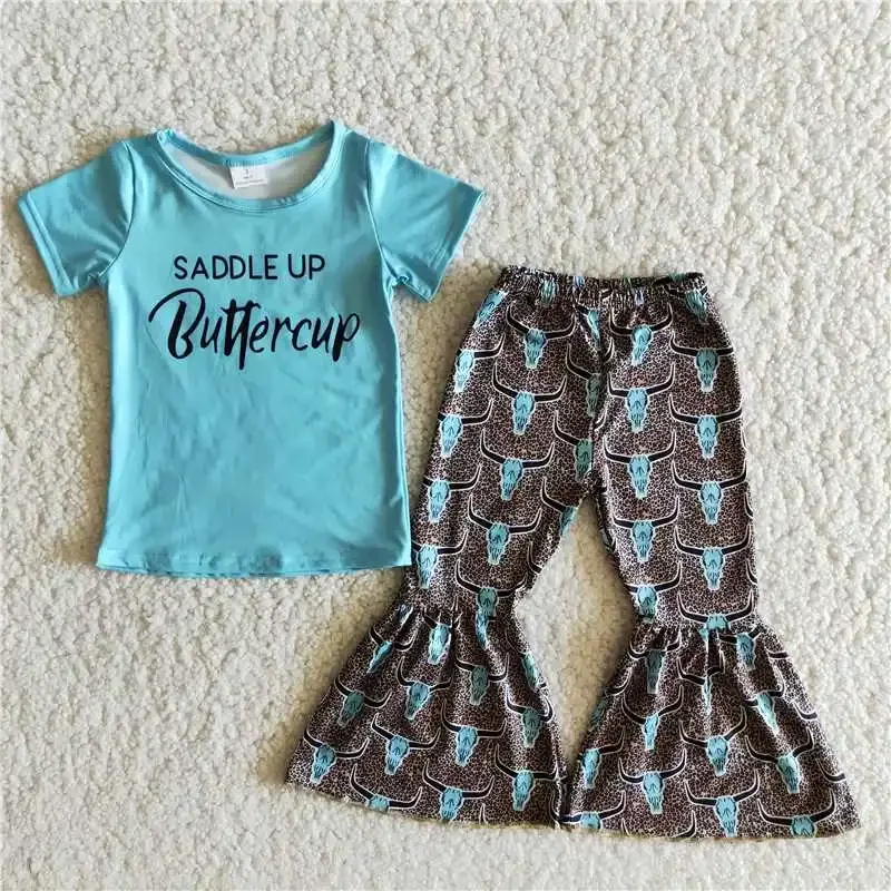 2022 Toddlers Baby Girl Lake Blue Cotton Saddle Up Buttercup Sleeve Short Shirt Black Cow Print Bell Bottoms Hot Selling For Kid
2022 Toddlers Baby Girl Lake Blue Cotton Saddle Up Buttercup Sleeve Short Shirt Black Cow Print Bell Bottoms Hot Selling For Kid