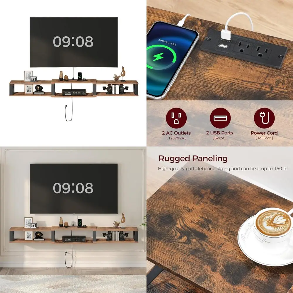 Настенная подставка под телевизор Rustic Brown 68,5 для телевизоров с диагональю 75 дюймов, плавающая медиаконсоль с розеткой для гостиной и спальни S
Настенная подставка под телевизор Rustic Brown 68,5 для телевизоров с диагональю 75 дюймов, плавающая медиаконсоль с розеткой для гостиной и спальни S