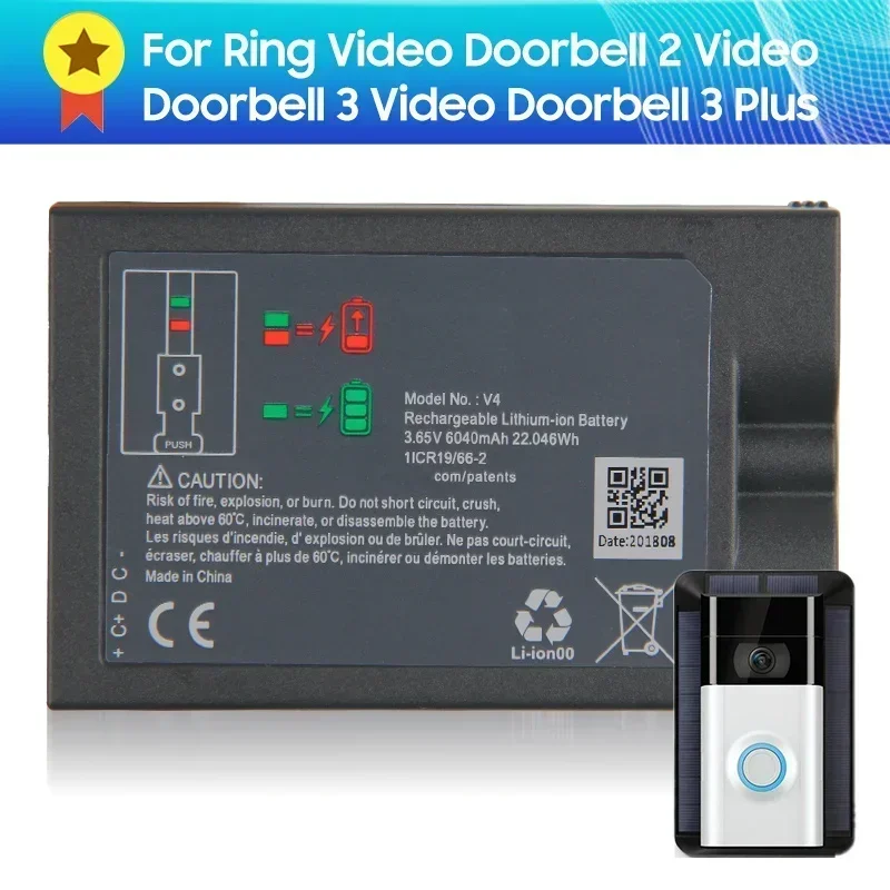 Replacement Battery For Ring Video Doorbell 2 Video Doorbell 3 Video Doorbell 3 Plus J743 V4 6040mAh Quality Batteries
Replacement Battery For Ring Video Doorbell 2 Video Doorbell 3 Video Doorbell 3 Plus J743 V4 6040mAh Quality Batteries