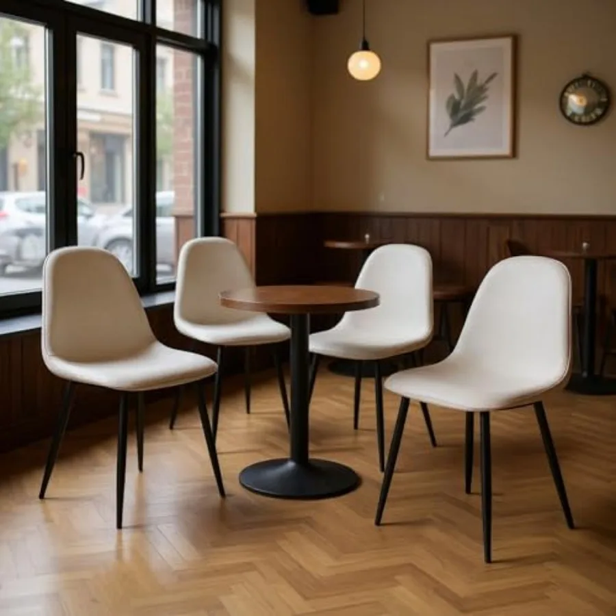 Set of 4 Commercial Café Chairs with Ergonomic Back and Cushioned Seat Metal Legs for Coffee Shop Bistro and Restaurant Seating
Set of 4 Commercial Café Chairs with Ergonomic Back and Cushioned Seat Metal Legs for Coffee Shop Bistro and Restaurant Seating