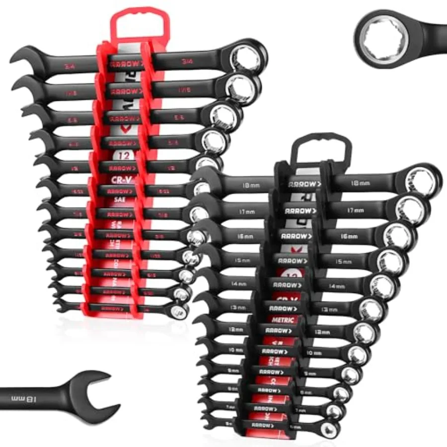 24PCS Ratcheting Wrench Set Metric and Standard, Anti-Slip 6-18mm & 1/4"-3/4" Combination Ratchet Wrench Set with 2 Magnetic Too
24PCS Ratcheting Wrench Set Metric and Standard, Anti-Slip 6-18mm & 1/4"-3/4" Combination Ratchet Wrench Set with 2 Magnetic Too