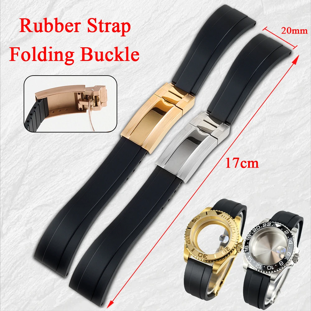 20mm Rubber Strap Fit Seiko YACHT-MASTER SUBMARINER GMT Case Stainless Steel Folding Buckle Gold/Silver Watch Accessories
20mm Rubber Strap Fit Seiko YACHT-MASTER SUBMARINER GMT Case Stainless Steel Folding Buckle Gold/Silver Watch Accessories
