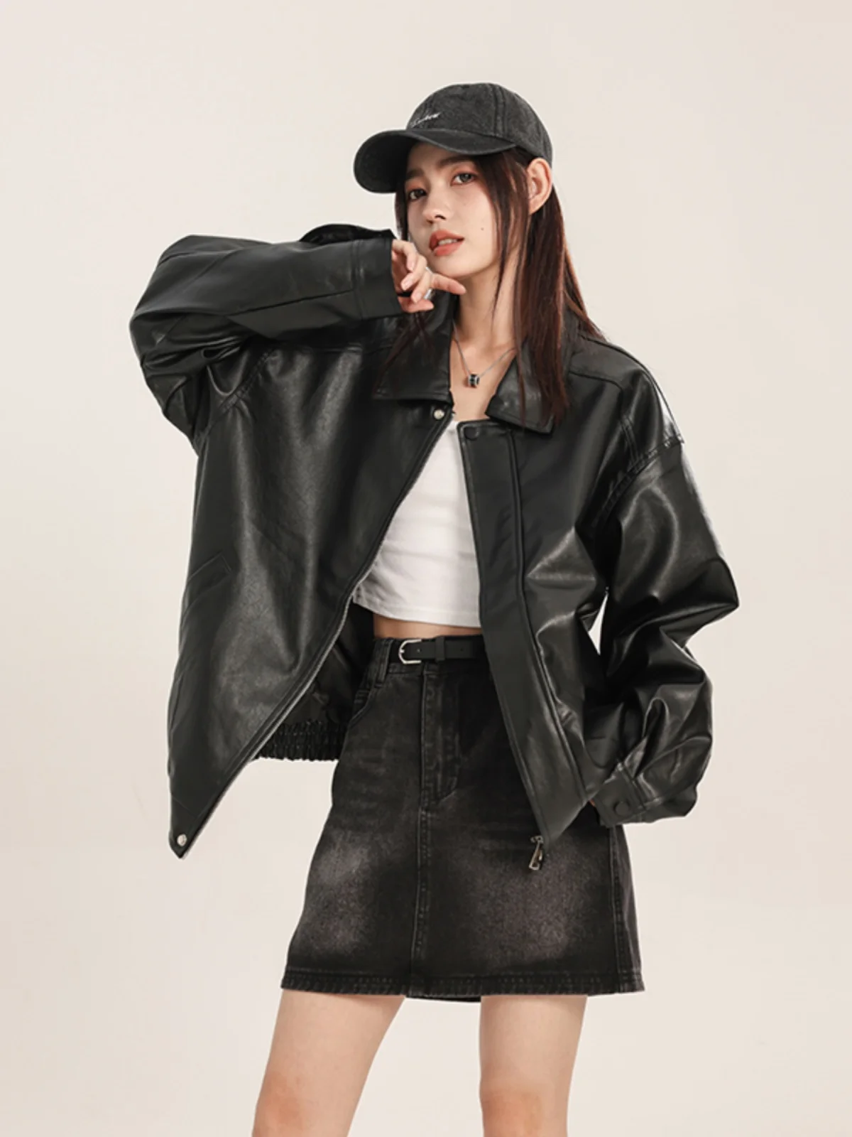 Premium Leather Jaet Women's Loose American Retro Motorcycle Sle Turn-down Collar PU Leather Jaet Spring Autumn
Premium Leather Jaet Women's Loose American Retro Motorcycle Sle Turn-down Collar PU Leather Jaet Spring Autumn