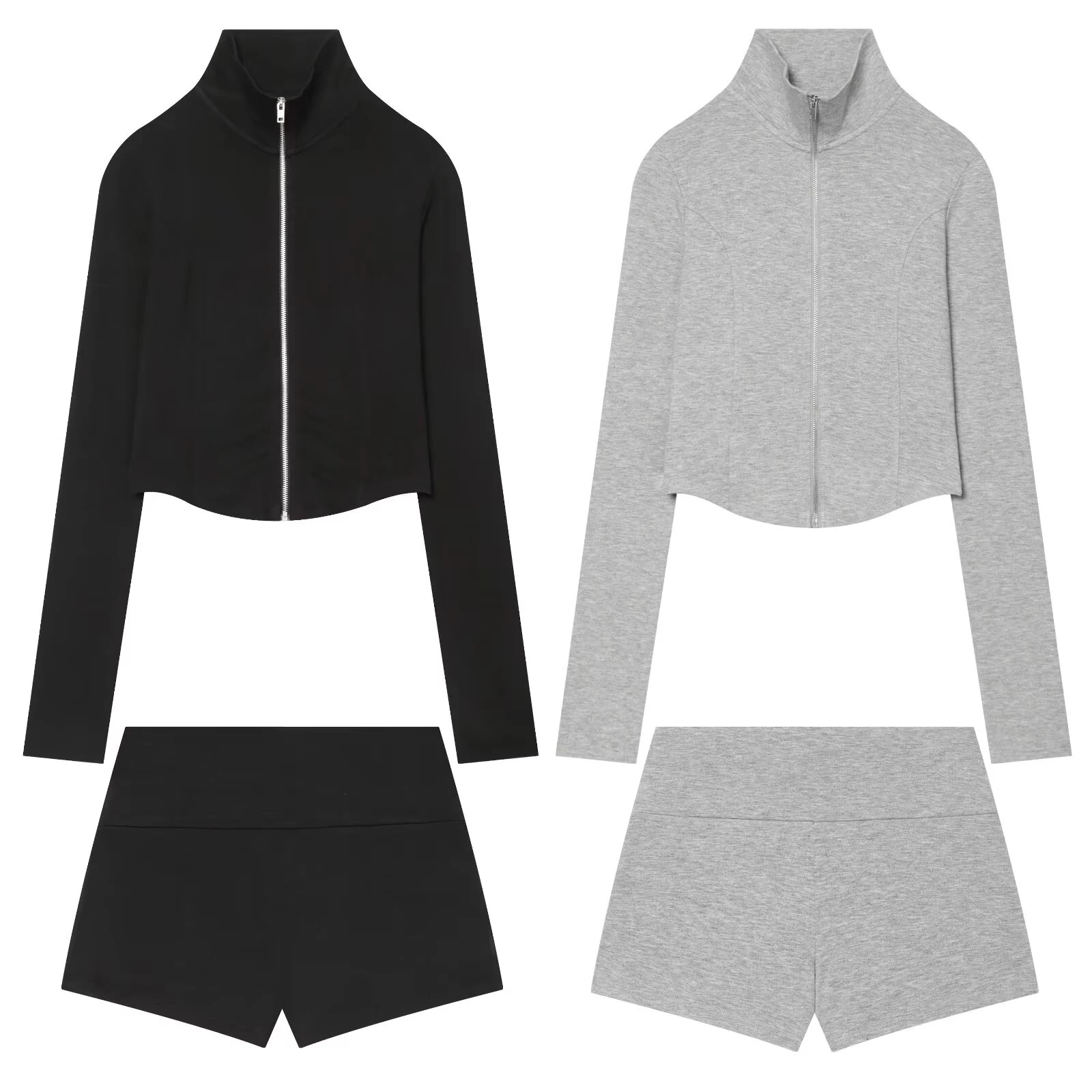 European and American style women's clothing new 2026 fashion solid color long sleeved short zipper sweatshirt shorts set
European and American style women's clothing new 2026 fashion solid color long sleeved short zipper sweatshirt shorts set