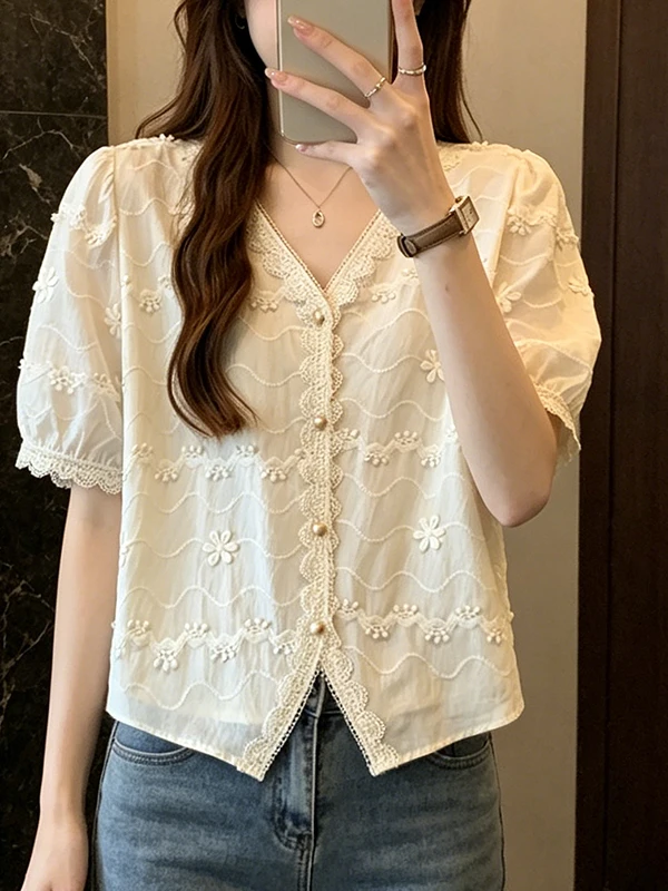 Loose Korean Style Women's Shirt V-Neck Short Sleeve Patchwork Versatile Summer New Fashion Anti-Aging Top plus Size
Loose Korean Style Women's Shirt V-Neck Short Sleeve Patchwork Versatile Summer New Fashion Anti-Aging Top plus Size