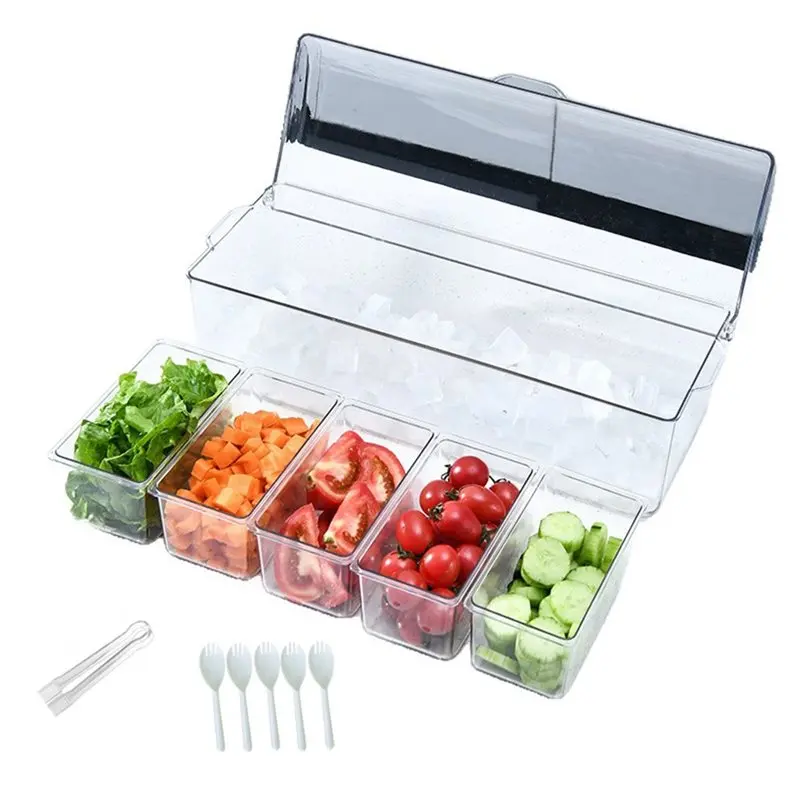 ABKU-Sushi Fruit Salad Storage Box Condiment Tray With Lid 5 Removable Compartment With 5 Spoons 1 Clip For Fruit Salad Food
ABKU-Sushi Fruit Salad Storage Box Condiment Tray With Lid 5 Removable Compartment With 5 Spoons 1 Clip For Fruit Salad Food