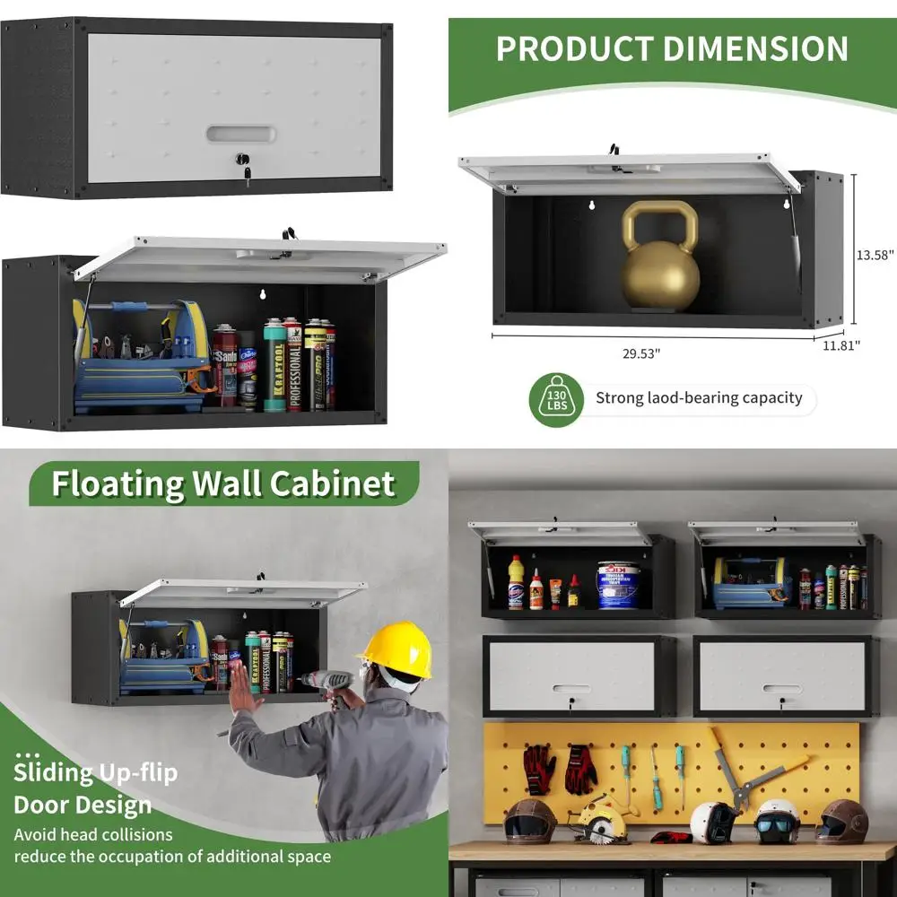 Heavy-Duty Wall-Mounted Storage Cabinet for Garage, Tools, Kitchen, and Office Use, Assembly Required