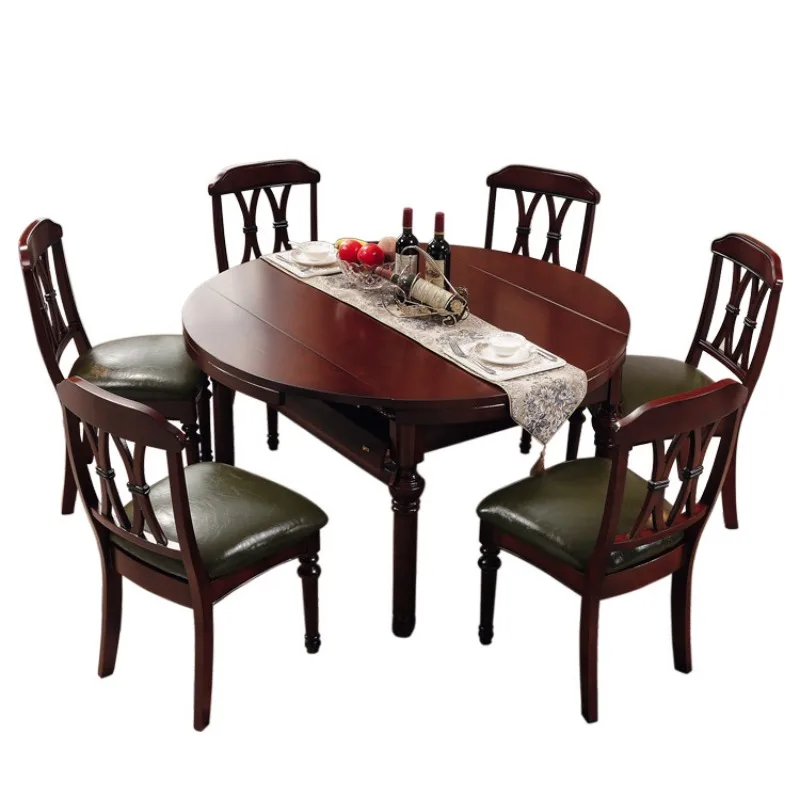 Solid wood American dining table and chair combination retractable dining table
Solid wood American dining table and chair combination retractable dining table