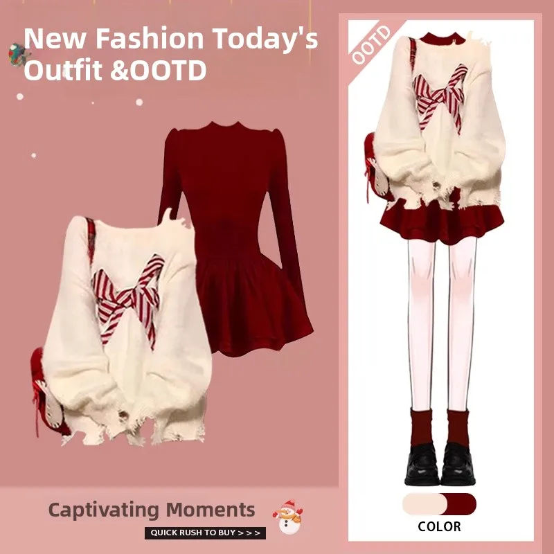 Red Knot Sweater And Dr Two-Piece Set Winter New Year Women's Faion Casual Sle Long Sve round Ne Top
Red Knot Sweater And Dr Two-Piece Set Winter New Year Women's Faion Casual Sle Long Sve round Ne Top