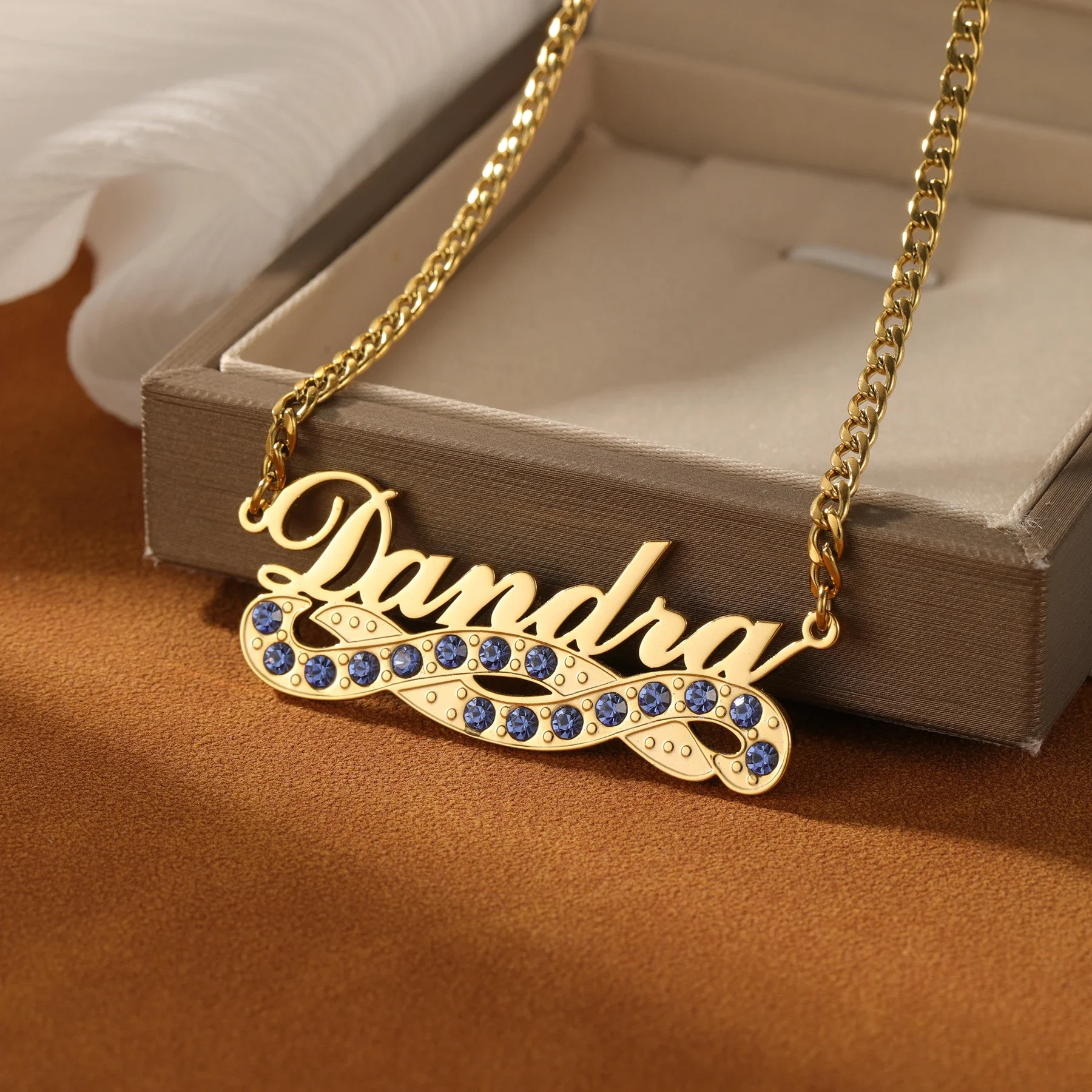 Custom Name Blue Birthstone Necklace with Diamond 18K Gold Plated Custom Name Necklace Luxury Jewelry Birthday Gift for Daughter
Custom Name Blue Birthstone Necklace with Diamond 18K Gold Plated Custom Name Necklace Luxury Jewelry Birthday Gift for Daughter