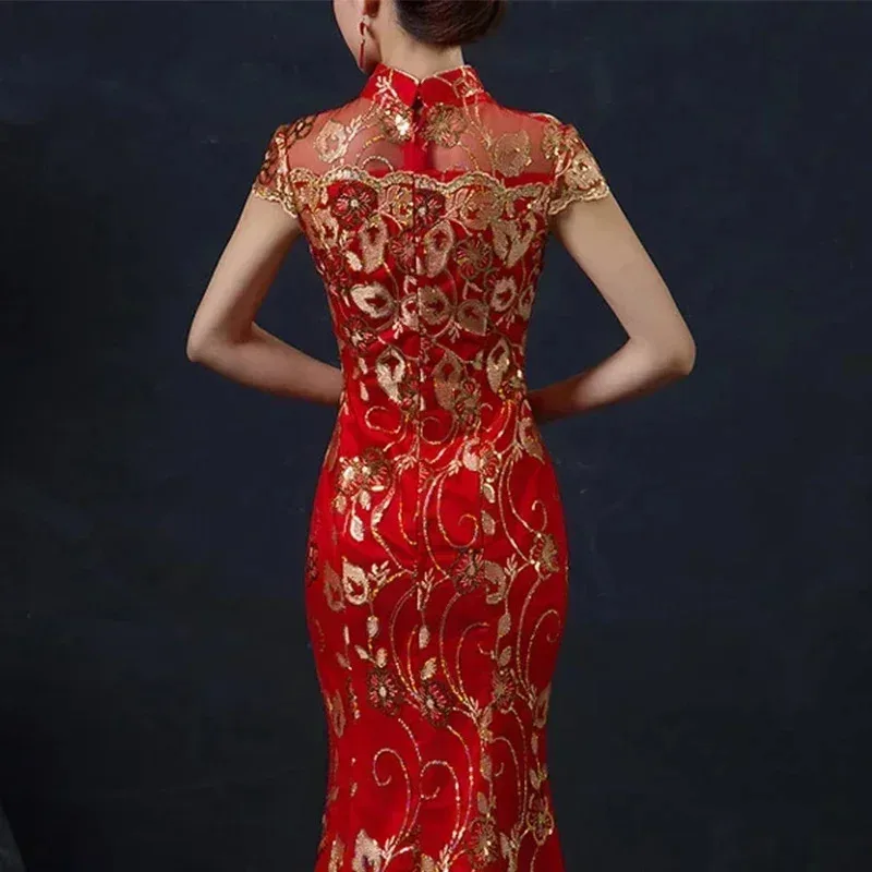 DY20красное китайское свадебное платье женское с длинным коротким рукавом Cheongsam золотое тонкое китайское традиционное платье женское Ципао для свадьбы пар 
DY20красное китайское свадебное платье женское с длинным коротким рукавом Cheongsam золотое тонкое китайское традиционное платье женское Ципао для свадьбы пар