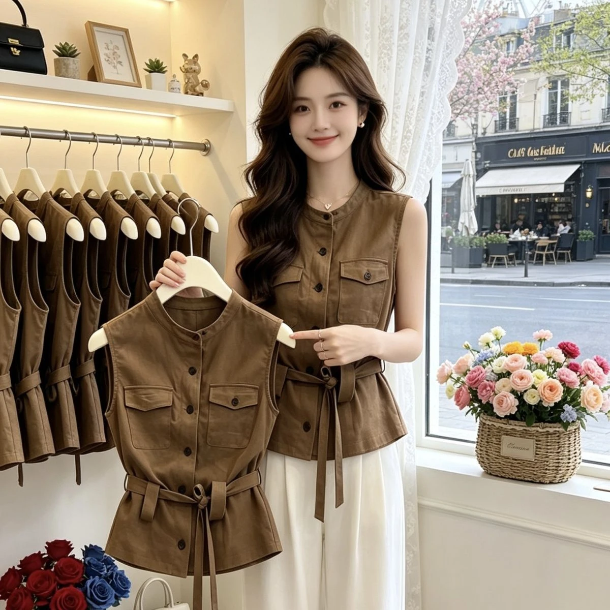 Women's Summer New Style Lightweight Maturity Workwear Wind Stand Collar Waist Cinch Belted Vest Sleeveless Top Design Sense
Women's Summer New Style Lightweight Maturity Workwear Wind Stand Collar Waist Cinch Belted Vest Sleeveless Top Design Sense