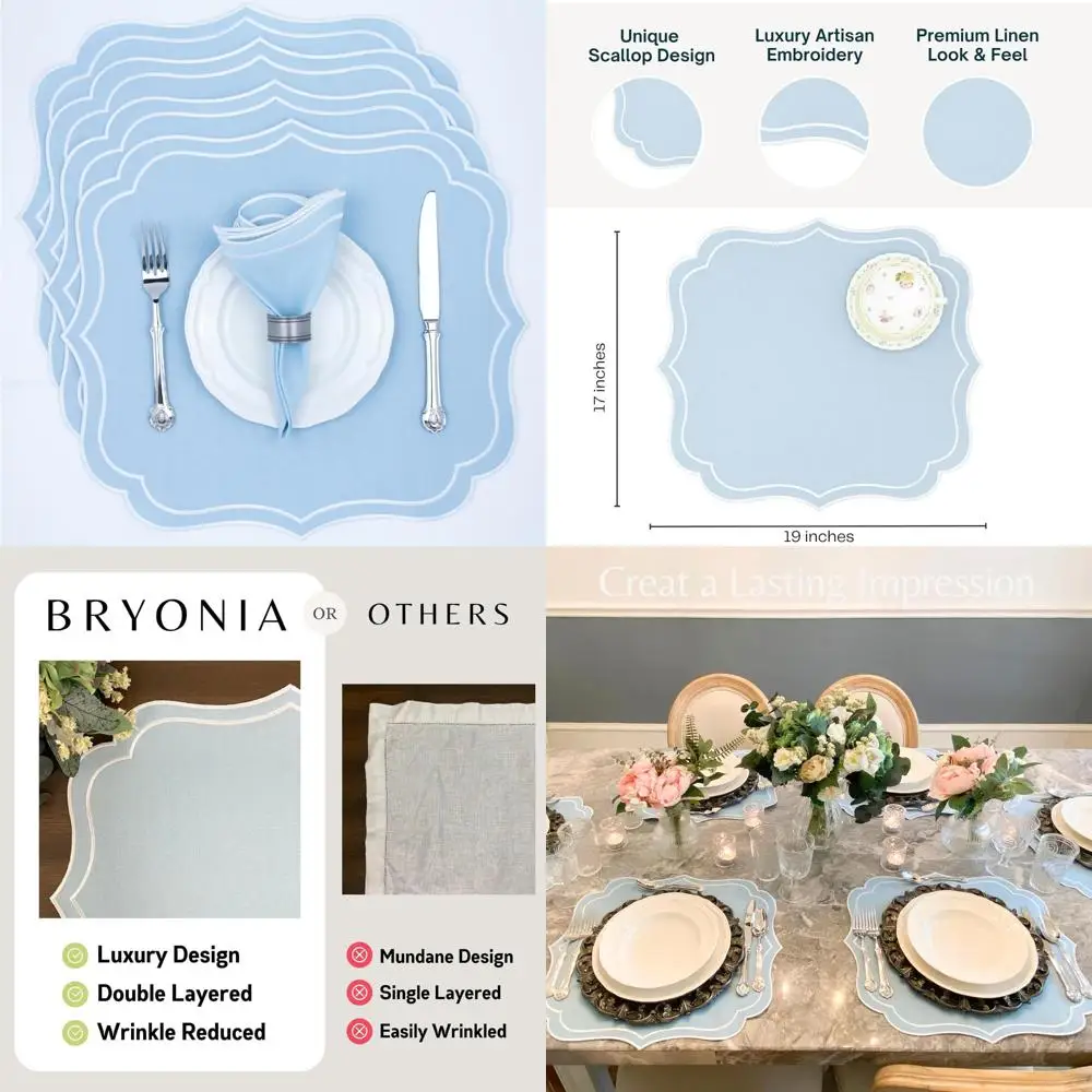 Cotton Linen Placemats Set of 4 - Double Layered, Machine Washable, Wrinkle Resistance, Scalloped & Embroidered Cloth Table Mats
Cotton Linen Placemats Set of 4 - Double Layered, Machine Washable, Wrinkle Resistance, Scalloped & Embroidered Cloth Table Mats