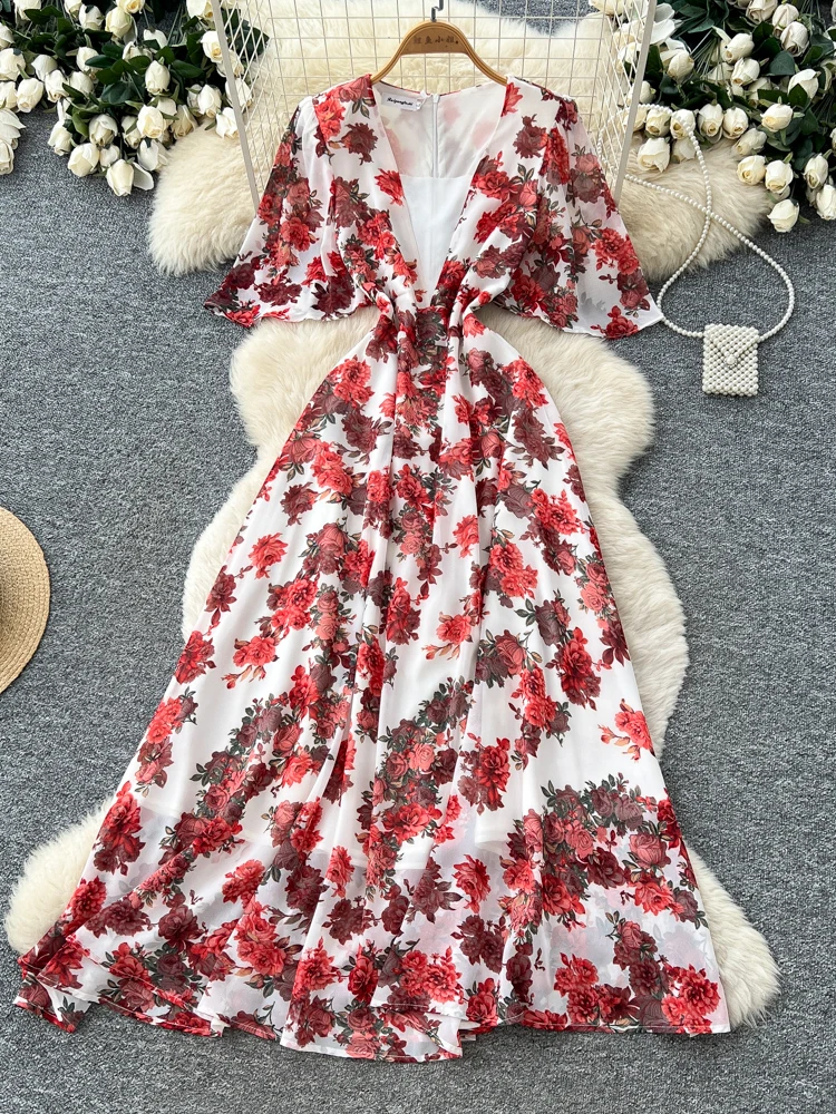 Romantic V-neck Floral Print Dress Women's Summer Bright Large Flower High Waist A-line Long Commute Dress Polyester Fiber
Romantic V-neck Floral Print Dress Women's Summer Bright Large Flower High Waist A-line Long Commute Dress Polyester Fiber