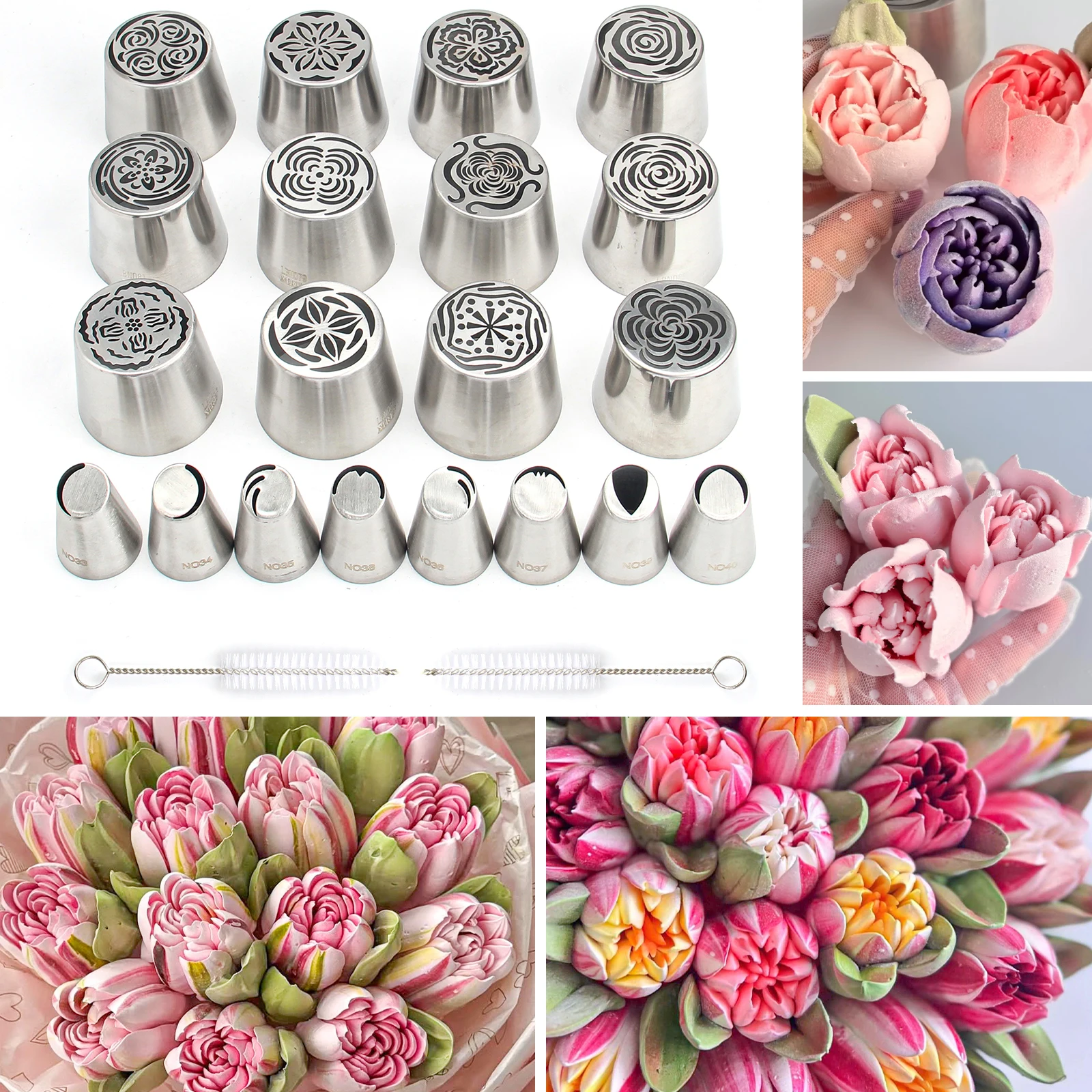 22-Piece Extra Large Russian Icing Nozzle Set, Stainless Steel Rose Tulip Cake Decorating Tips,20 Nozzles and 2 Brushes
22-Piece Extra Large Russian Icing Nozzle Set, Stainless Steel Rose Tulip Cake Decorating Tips,20 Nozzles and 2 Brushes