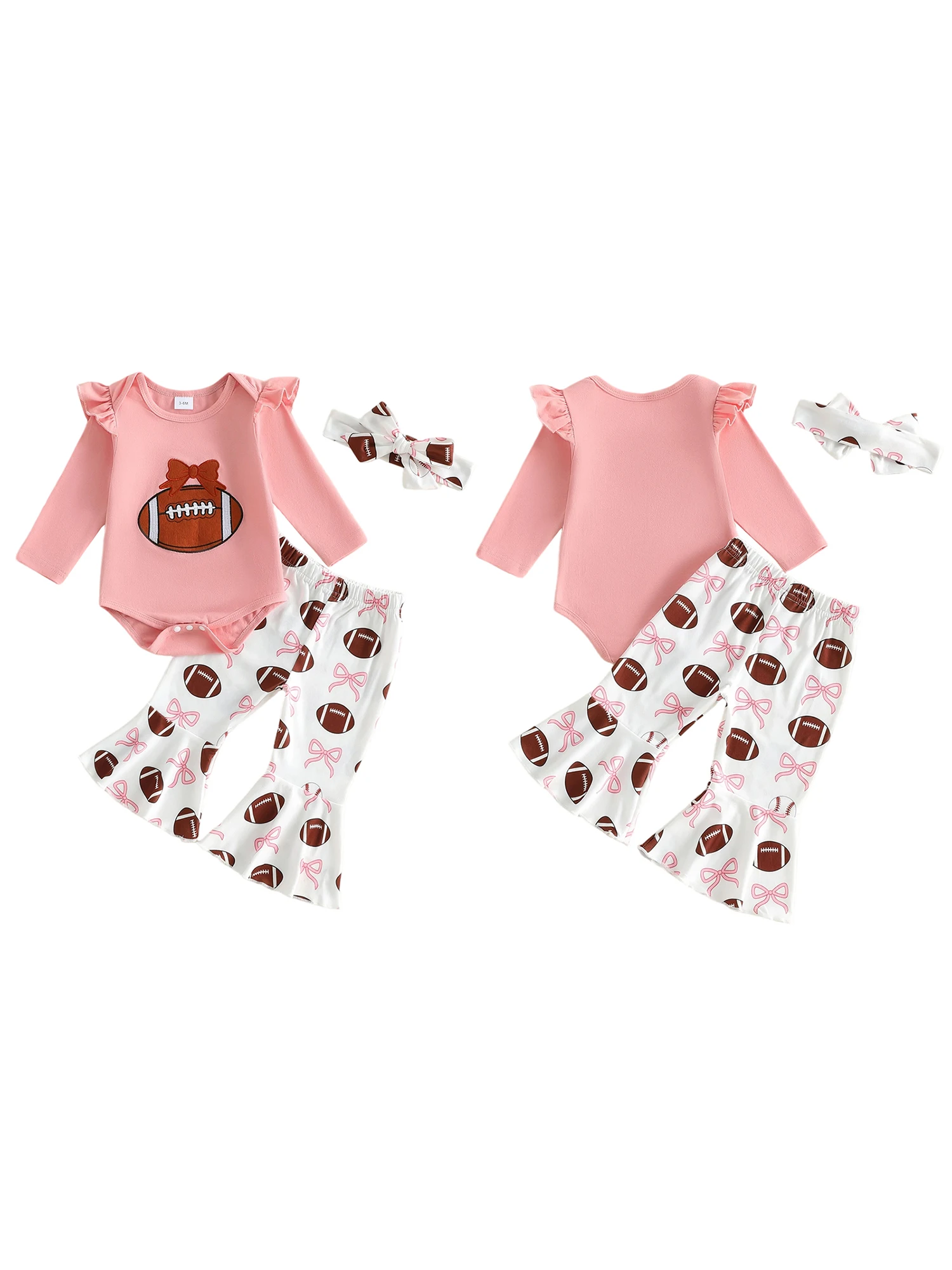 Infant Girls 3-Piece Outfit Set with Long Sleeve O Neck Romper Flared Pants and Headband - Rugby Embroidery Design
Infant Girls 3-Piece Outfit Set with Long Sleeve O Neck Romper Flared Pants and Headband - Rugby Embroidery Design
