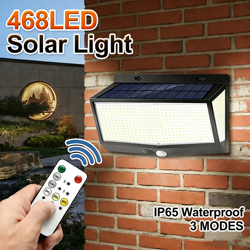 468LED Solar Motion Sensor Lights IP65 Waterproof Wall Lights with Remote Control Garden Patio Yard Garage Outdoor Solar Lights
468LED Solar Motion Sensor Lights IP65 Waterproof Wall Lights with Remote Control Garden Patio Yard Garage Outdoor Solar Lights
