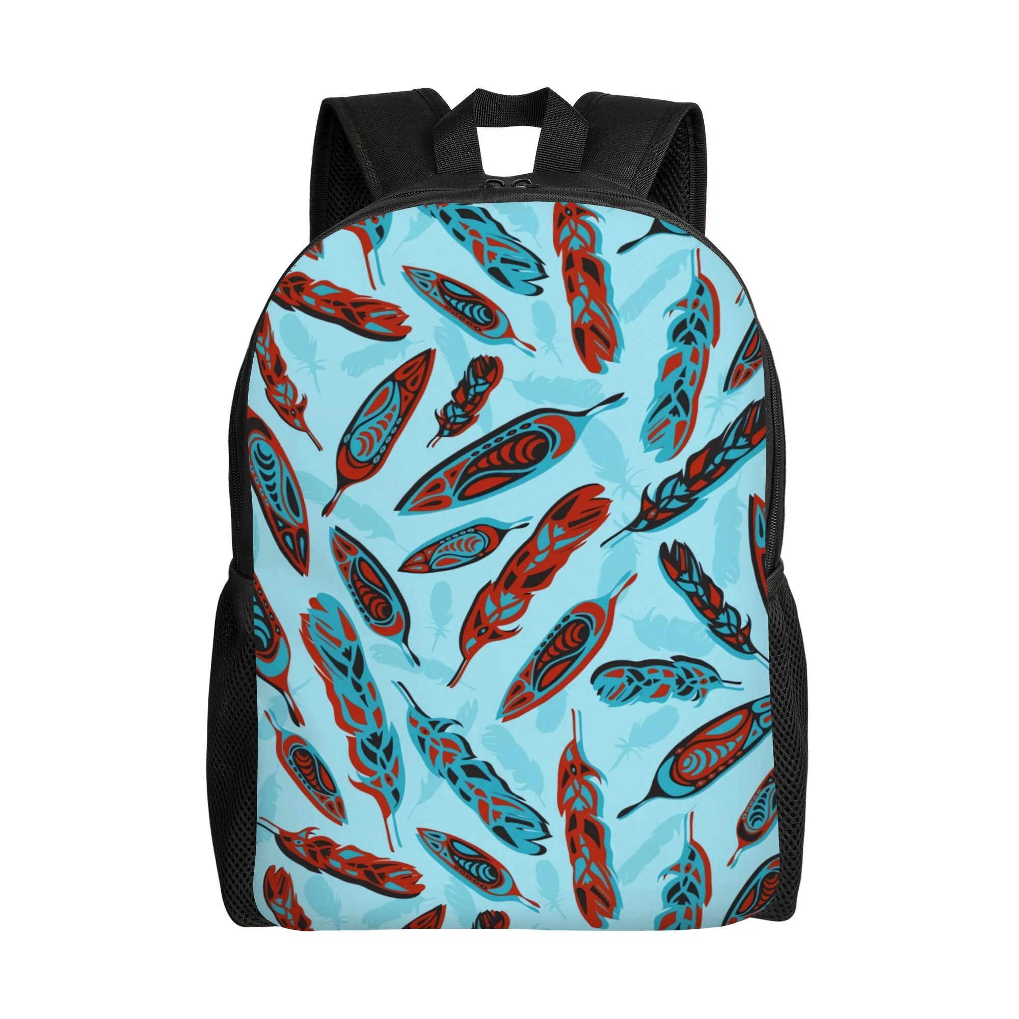 Tlingit Tribal Backpack - Turquoise Blue and Red - Inspired design, lightweight single pocket style, black frame embellishment
Tlingit Tribal Backpack - Turquoise Blue and Red - Inspired design, lightweight single pocket style, black frame embellishment