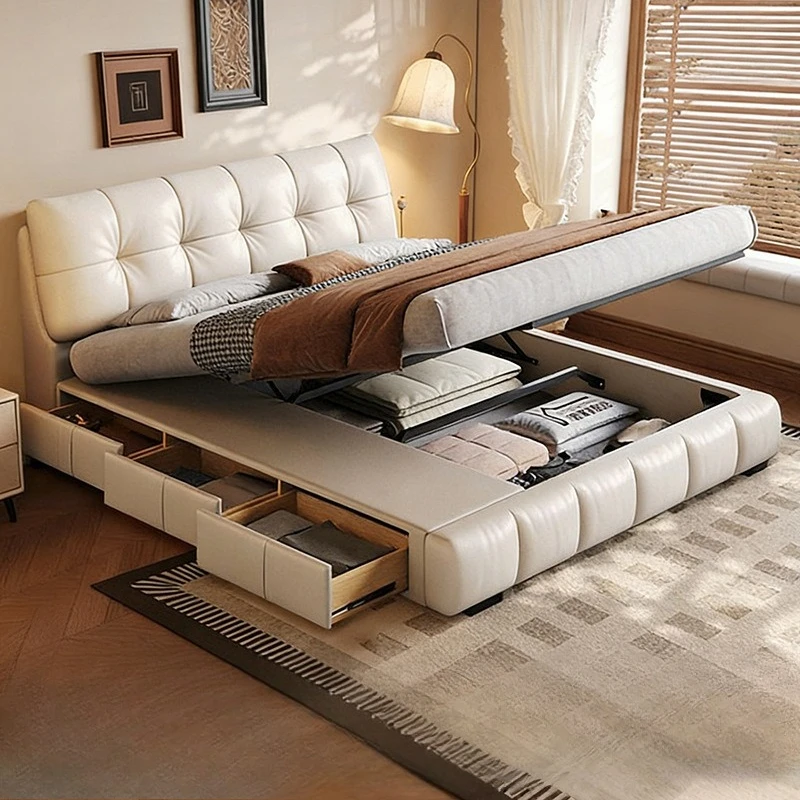 Cream wind clouds, puff leather bed, master bedroom minimalist high box with drawers storage bed
Cream wind clouds, puff leather bed, master bedroom minimalist high box with drawers storage bed
