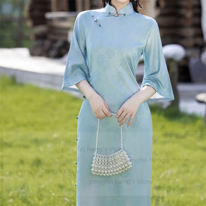 Женское элегантное платье в китайском стиле, улучшенное платье Ципао, сексуальное платье с разрезом, повседневное вечернее платье для банкета, длинное платье Chesongam 
Женское элегантное платье в китайском стиле, улучшенное платье Ципао, сексуальное платье с разрезом, повседневное вечернее платье для банкета, длинное платье Chesongam