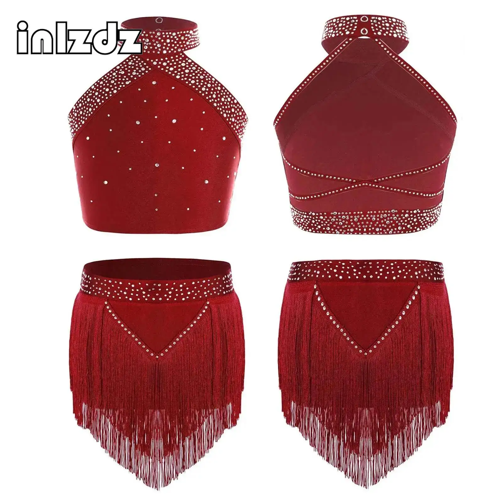 Kids Girls Figure Skating Dance Outfit Halter Neck Sleeveless Backless Cross Back Shiny Rhinestones with Tassel Shorts Dancewear
Kids Girls Figure Skating Dance Outfit Halter Neck Sleeveless Backless Cross Back Shiny Rhinestones with Tassel Shorts Dancewear