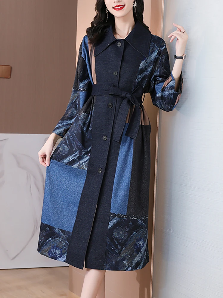 Women Blue Print Long Sleeve Polo Collar Top Coats Autumn Winter Fashion Single Breasted Trench 2024 New Korean Elegant Jackets
Women Blue Print Long Sleeve Polo Collar Top Coats Autumn Winter Fashion Single Breasted Trench 2024 New Korean Elegant Jackets